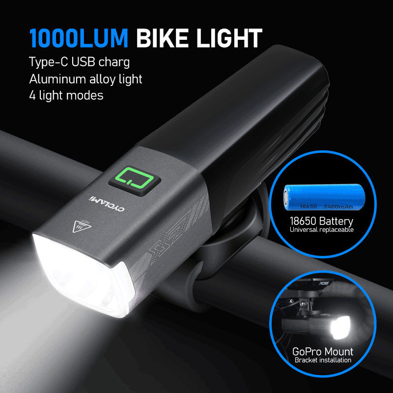 Rechargeable Bicycle Headlight 1000 Lumen - CYCLAMI X7 Reality 1000 люмен велосипедный